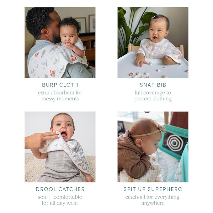 aden + anais Essentials Baby Burpy Baby Bib, 100% Cotton Muslin, Soft Absorbent - Image 4