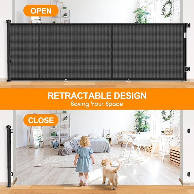196 Inch Retractable Baby Gates Extra Wide, 41 Inch Reinforced Extra Tall Gate - Image 6