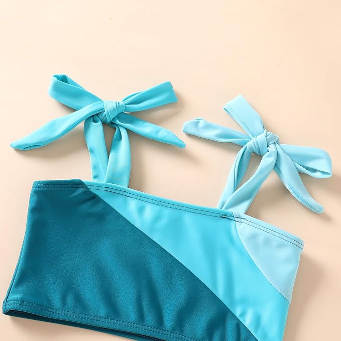 YOUNGER TREE Toddler Girls Two Pieces Swimsuit Color Block Stripe Swimwear - Image 4