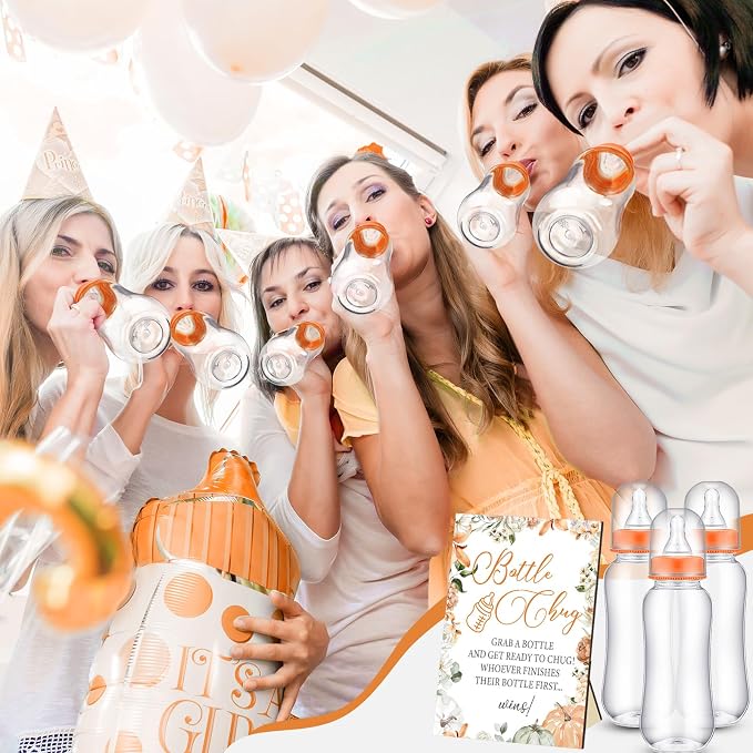 TrelaCo Little Pumpkin Cool Baby Shower Games Wooden Bottle Chug Sign Rustic - Image 5