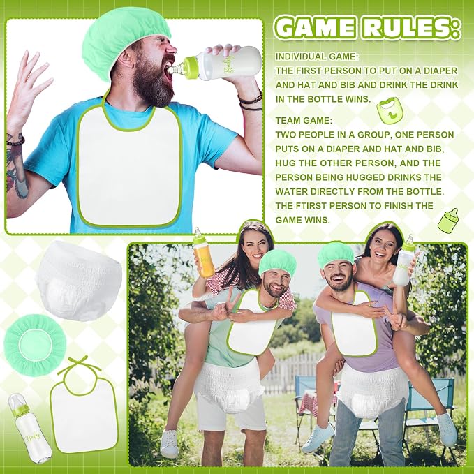 6 Sets Bottle Chug Baby Shower Games Juegos Para Plastic Baby Bottles Bibs Hat - Image 5