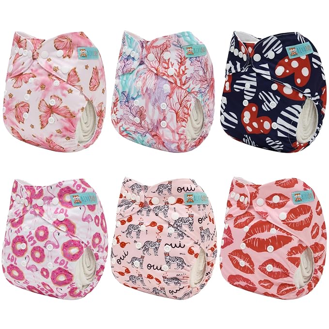 ALVA 6 Pack Cloth Diaper with 12 Inserts One Size Adjustable Washable Reusable - Image 2