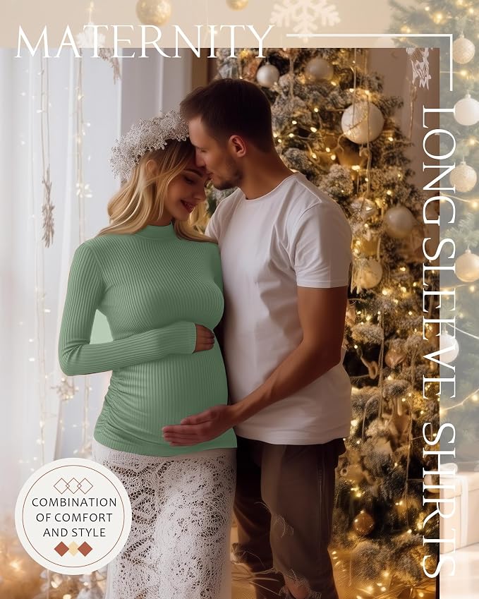 4 Packs Womens Maternity Shirts Long Sleeve Cotton Ribbed Pregnancy Mock Neck - Image 4