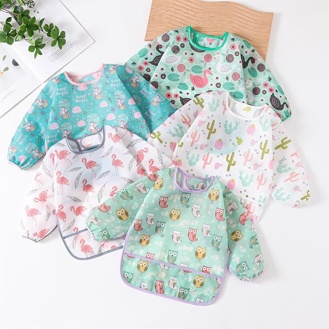 5 Pcs Long Sleeved Baby Toddler Bibs Waterproof Sleeved Bib 3-24 Months - Image 6