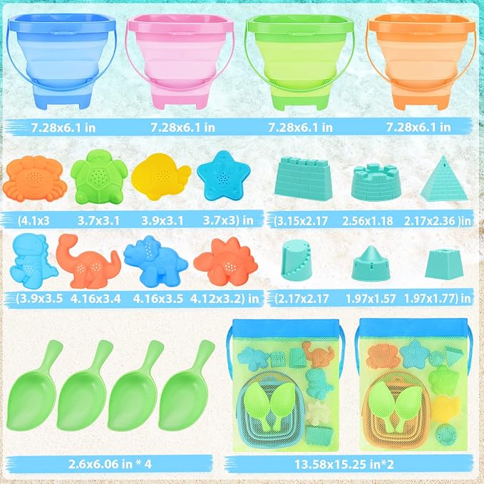 4 Packs Foldable Beach Buckets Set, Collapsible Bucket - Image 7