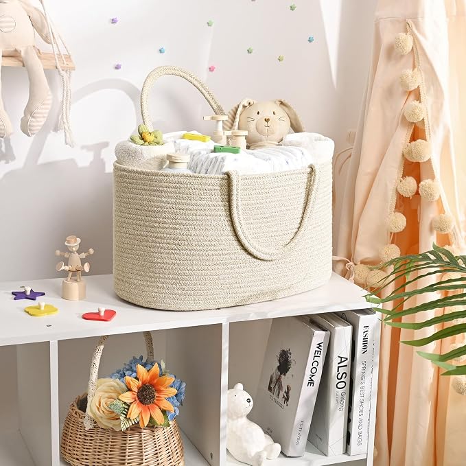Baby Diaper Caddy Organizer, Cotton Rope Diaper Basket, Baby Basket - Image 2