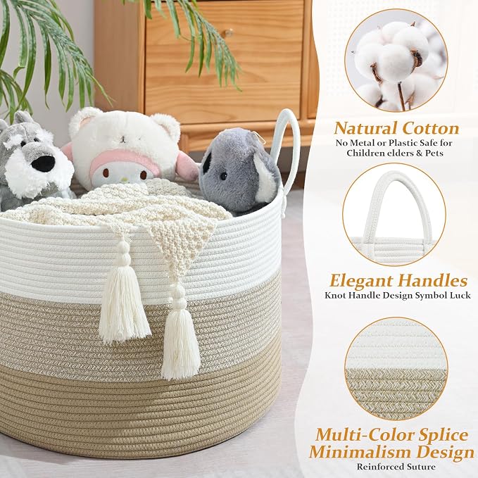 67L Storage Basket for Organizing, Cotton Rope Woven Blanket Basket, Toy - Image 5
