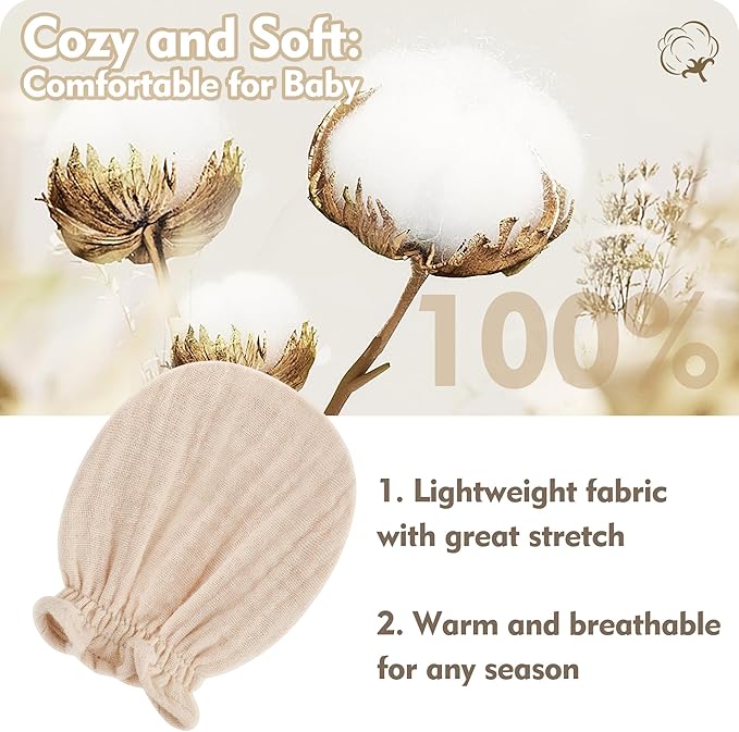 Pro Goleem Muslin Baby Mittens for Newborn, 100% Cotton No Scratch Soft - Image 6