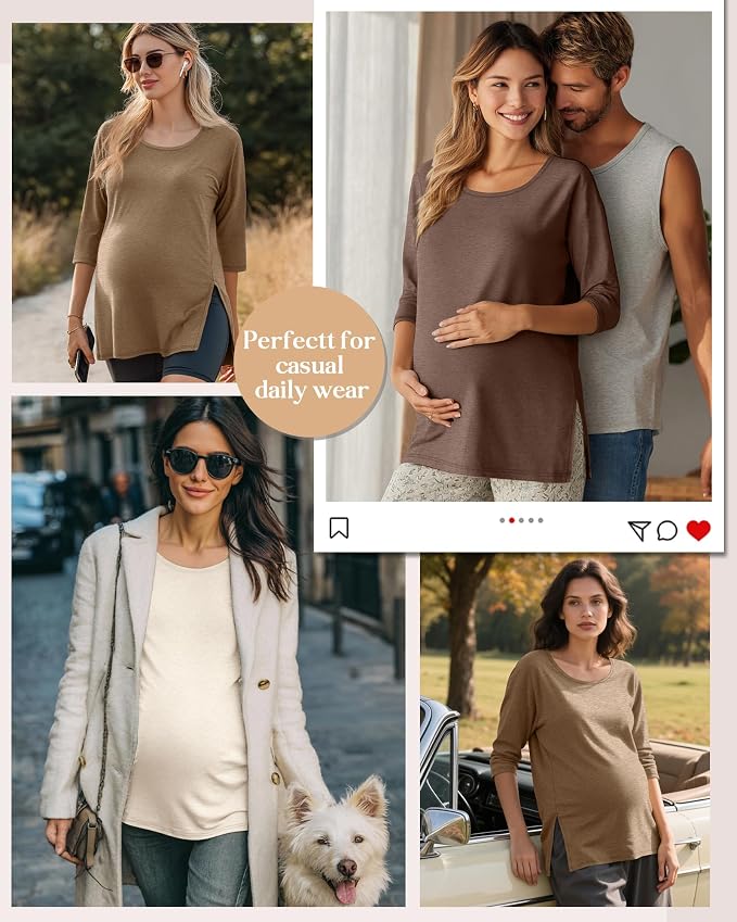 3 Pack Women's 3/4 Sleeve Maternity Shirts Elbow Length Clothes Round Neck - Image 5
