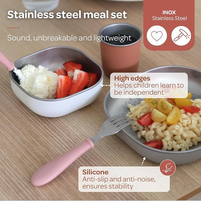 BEABA Stainless Steel Meal Set | Microwave and Oven Safe | Baby Plates Baby - Image 3