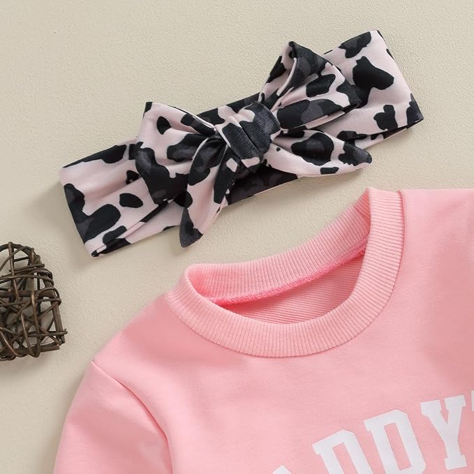 3Pcs Baby Girl Outfits Daisy Sweatshirt + Pants + Headband Infant Fall Winter - Image 2
