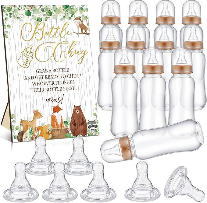 TrelaCo Woodland Animal Cool Baby Shower Games Bottle Chug Sign Wooden Woodland by TrelaCo