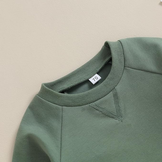 Toddler Baby Boy Clothes Solid Color Long Sleeve Crewneck Sweatshirt Top Casual - Image 3