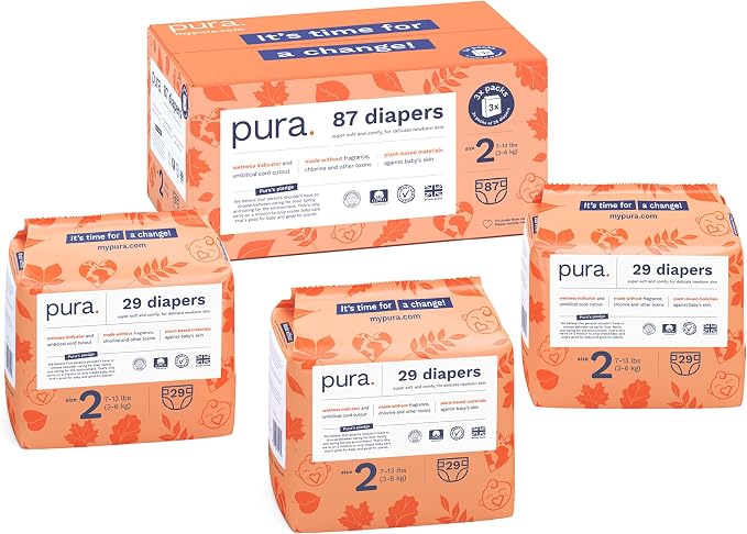 Pura Hypoallergenic Diapers, Size 2 Totally Chlorine Free, Wetness Indicator by MyPura