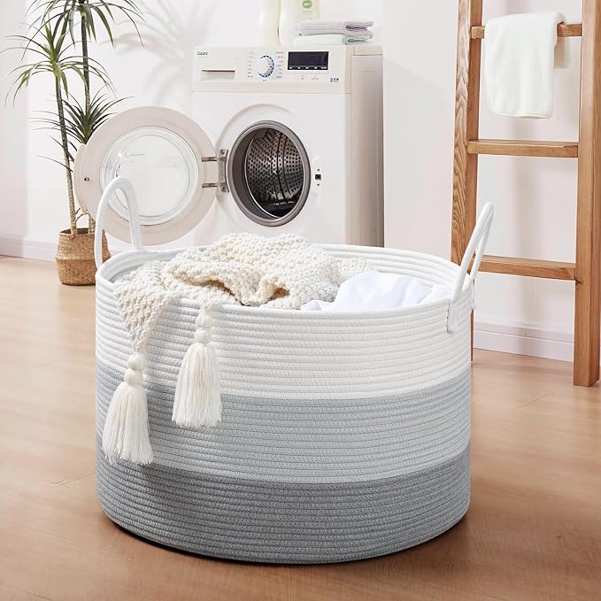67L Storage Basket for Organizing, Cotton Rope Woven Blanket Basket, Toy - Image 4
