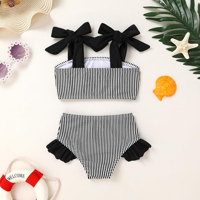 YOUNGER TREE Toddler Girls Two Pieces Swimsuit Color Block Stripe Swimwear - Image 3