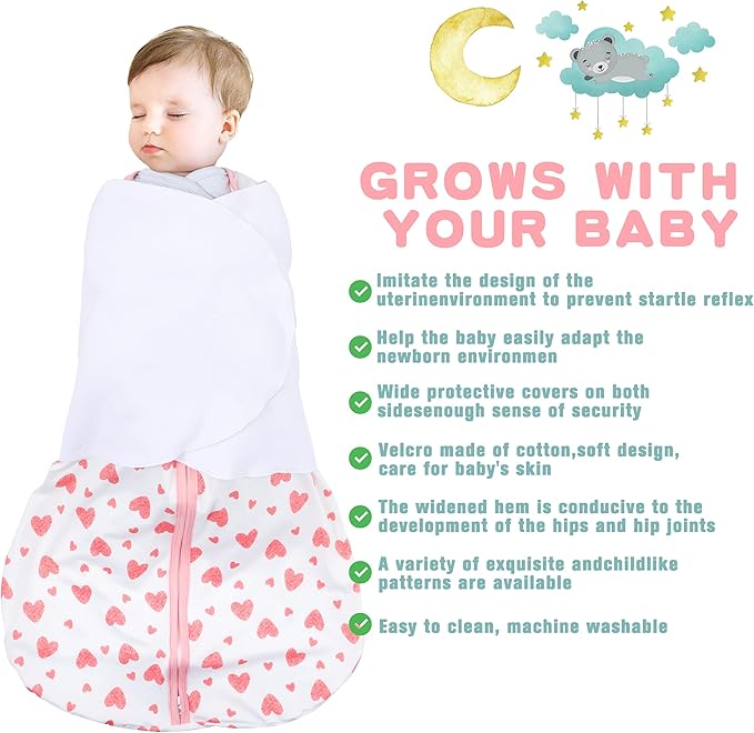 Newborn Sleep Sack Baby Swaddle, 6-12 Months, 3-Way Adjustable Wearable Blanket - Image 2