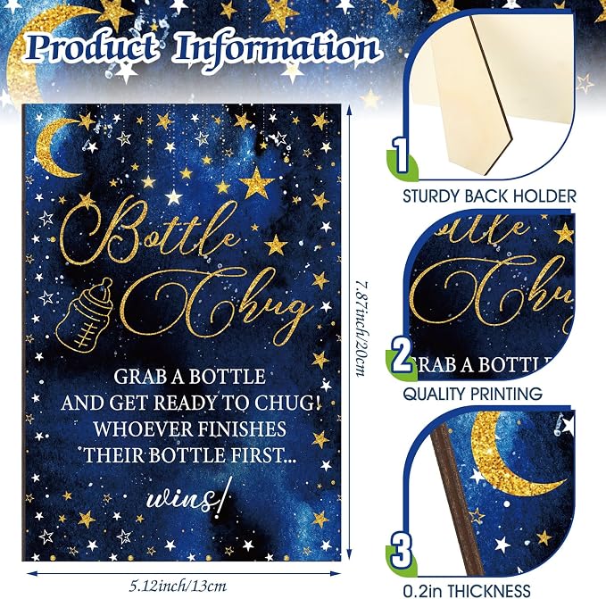 TrelaCo Star Cool Baby Shower Games Bottle Chug Sign Wooden Twinkle Moon and - Image 4