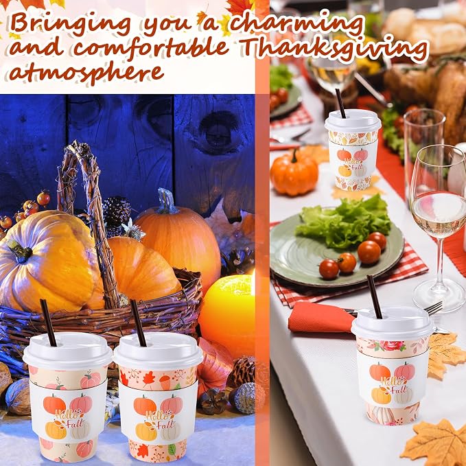 Lallisa 100 Sets Fall Thanksgiving Coffee Cup Bulk - Image 5