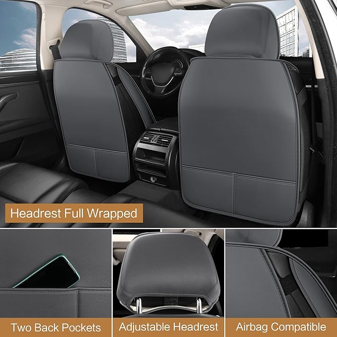 Pariitadin Leather Car Seat Covers Full Set, Waterproof Breathable Faux Leather - Image 2