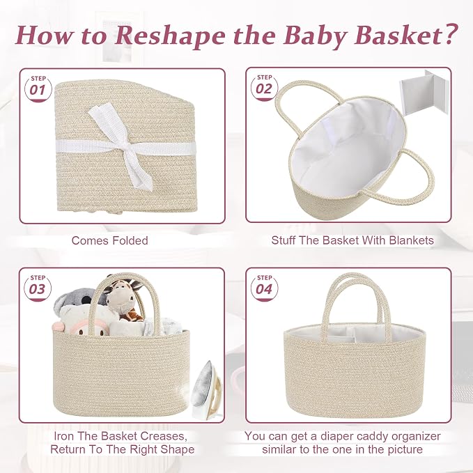 Baby Diaper Caddy Organizer, Cotton Rope Diaper Basket, Baby Basket - Image 8
