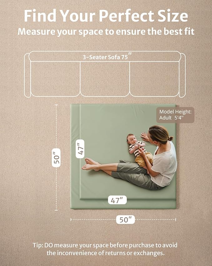 Blissful Diary Vegan Leather Baby Play Mat, 47x47 Thicken Foam Cushioned & - Image 3