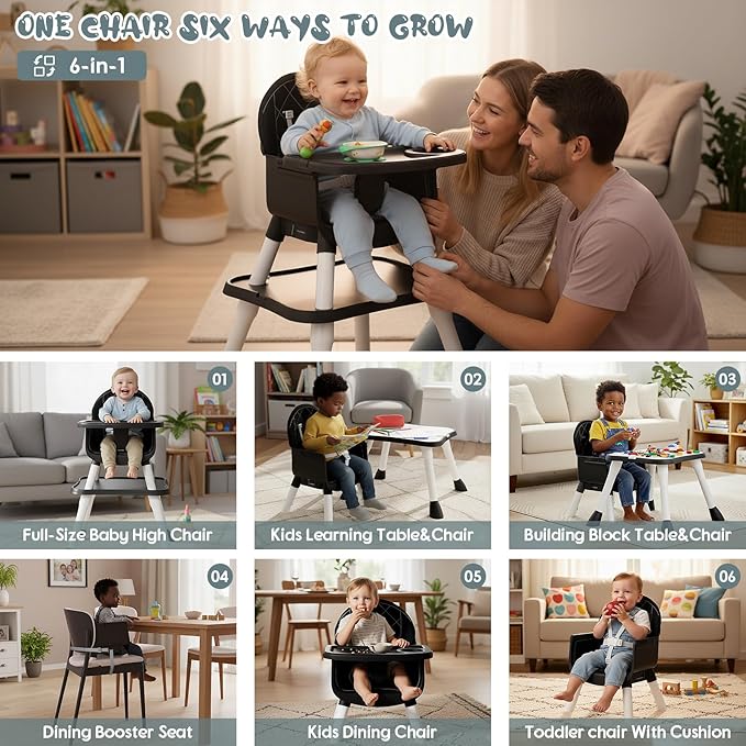 6 in 1 Baby High Chair, Convertible Highchair - Image 2