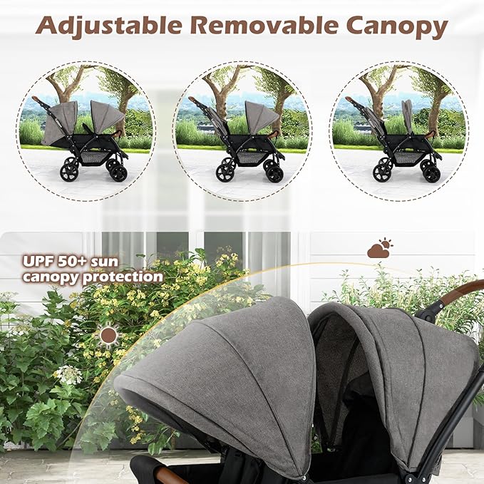 INFANS Double Stroller, Foldable Baby Tandem Stroller - Image 3