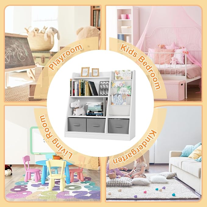 White Kids Bookshelf Wood Montessori Toy Storage Organizer Cabinet Shelf Child - Image 4