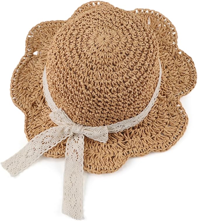 Baby Girl Straw Hat Outdoor Baby Sun Protection Hats Summer Bowknot Beach Cap by JANGANNSA
