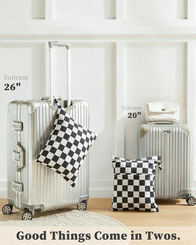 Black Checkered Waterproof Wet Dy Diaper Bag - Image 5
