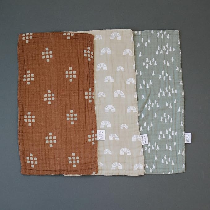 Mebie Baby Burp Cloths, Woods Print 3-Pack, Muslin Burp Cloth Set - Image 3