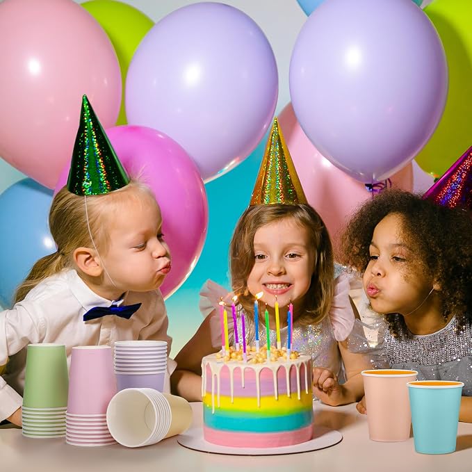 URATOT 120 Pieces 9 Ounce Disposable Paper Cups Pastel Rainbow Party Cups - Image 7