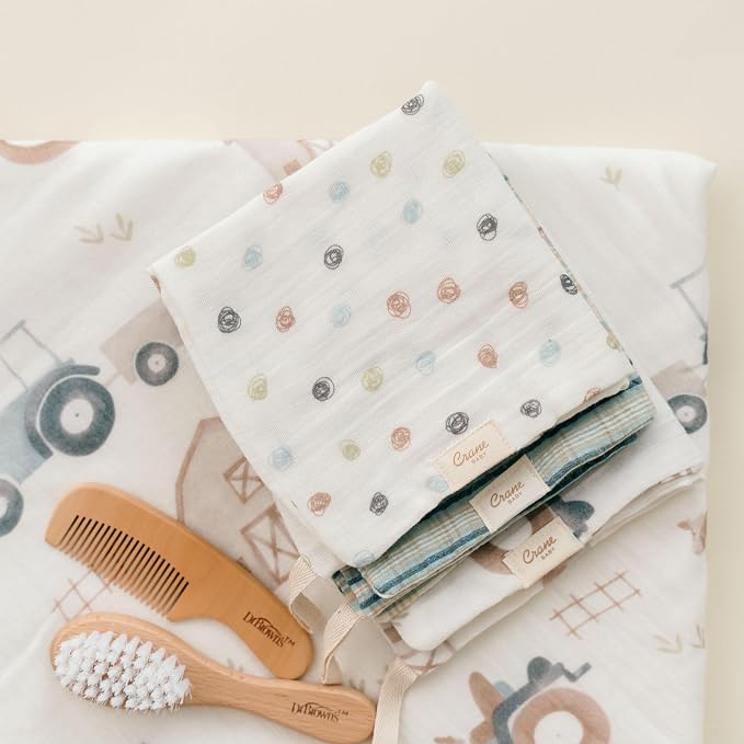 Crane Baby Hooded Towel & Washcloth Set, Charlie Farmhouse Tractor Hooded Baby - Image 4