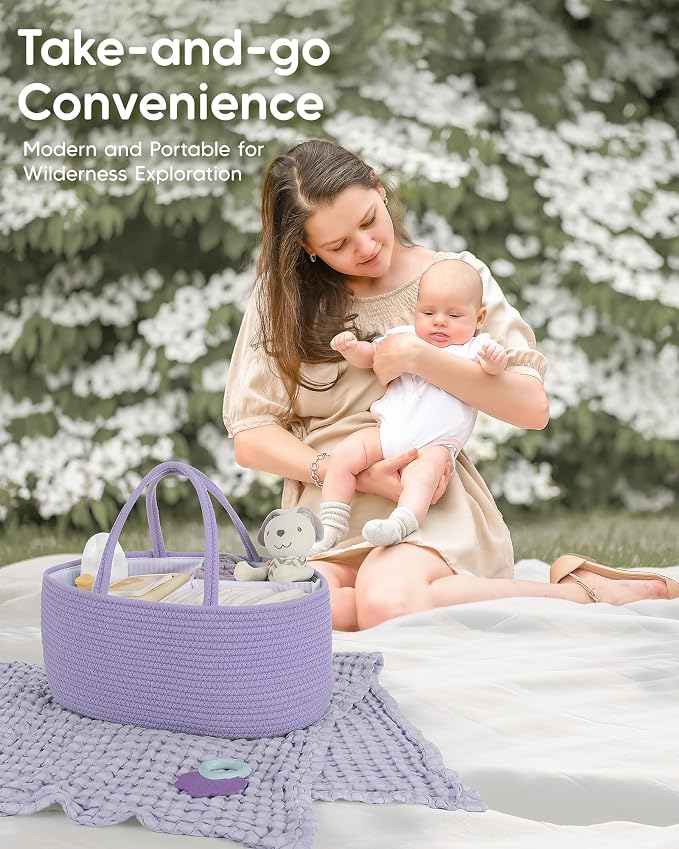 Maliton Baby Diaper Caddy Organizer, Cotton Rope Diaper Caddy Basket, Large - Image 7