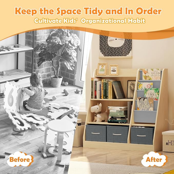 Kids Bookshelf Wood Montessori Toy Storage Organizer Cabinet Shelf Child - Image 8