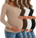 Riyiper 4 Pack Women's Maternity Shirts, Long Sleeve Cotton Ribbed Pregnancy by Riyiper