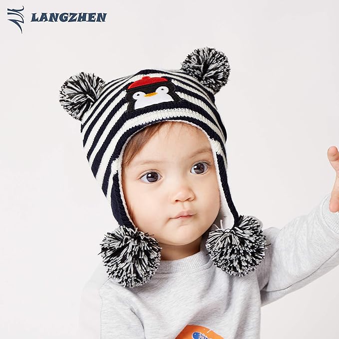 LANGZHEN Toddler Kids Infant Winter Hat, Earflap Knit Warm Cap Fleece Lined - Image 4