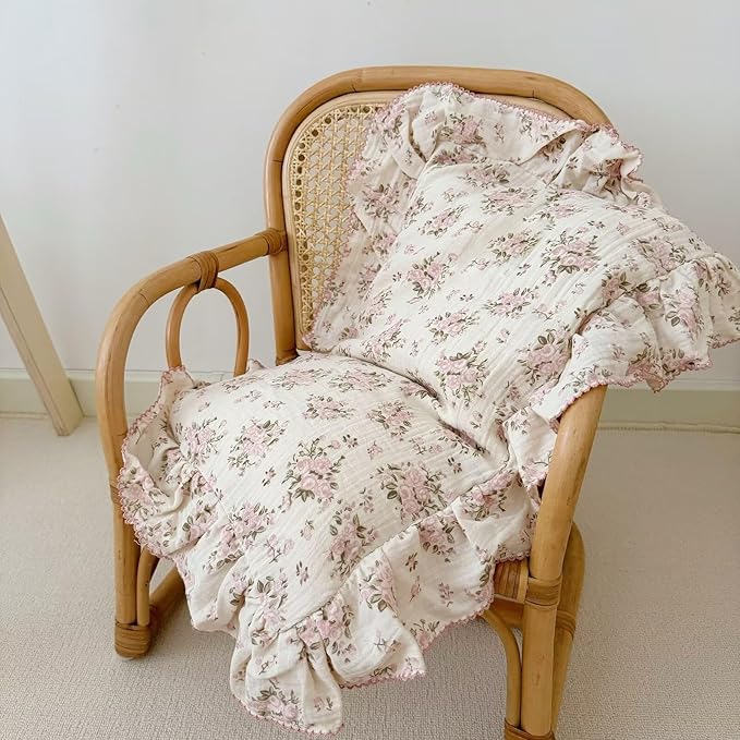 BuLuTu Cotton Muslin King Pillow Case, Chic Shabby Pink Floral Print Pillowcase - Image 6