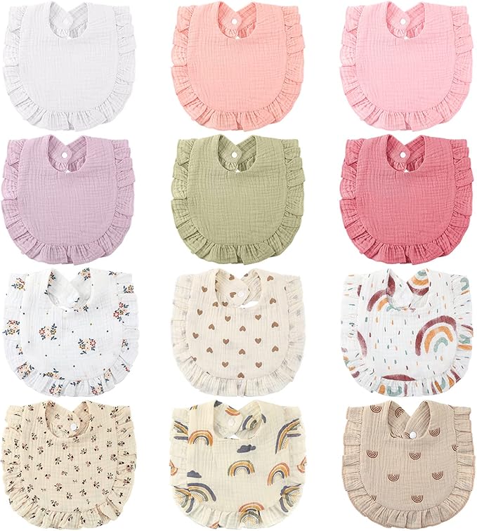 Geyoga 12 Pack Muslin Baby Bibs Adjustable Bandana Drool Bib by Geyoga