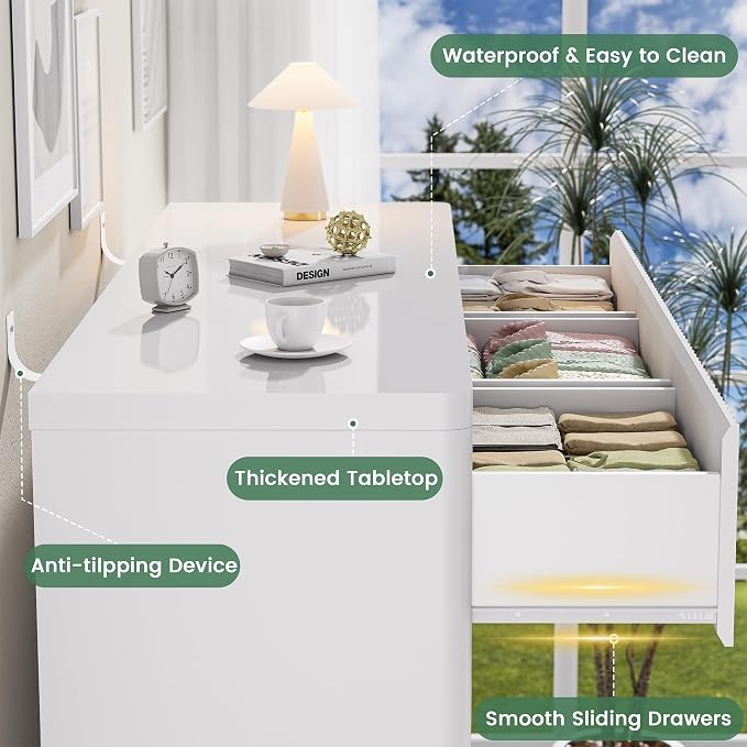 White 9 Drawers Dresser, Modern Chest of Drawers - Image 6