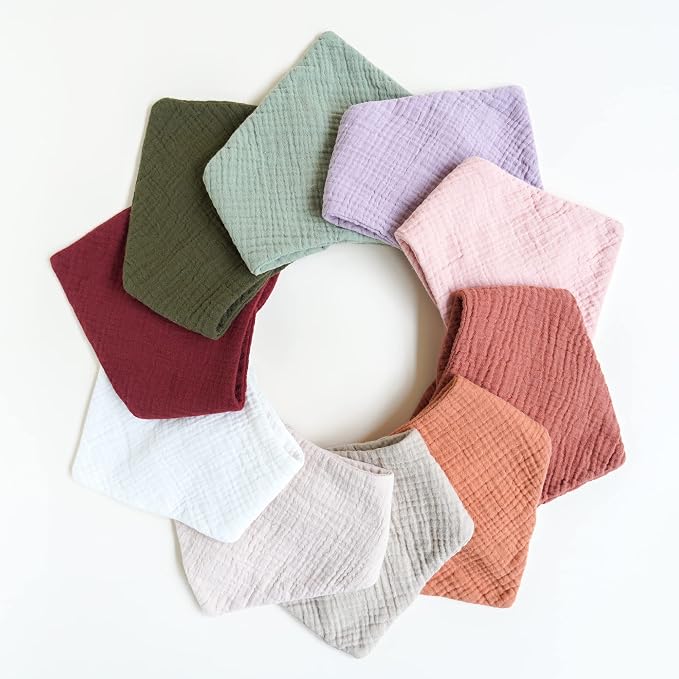 Konssy Muslin Baby Bibs 10 Pack Baby Bandana Drool Bibs 100% Cotton - Image 6