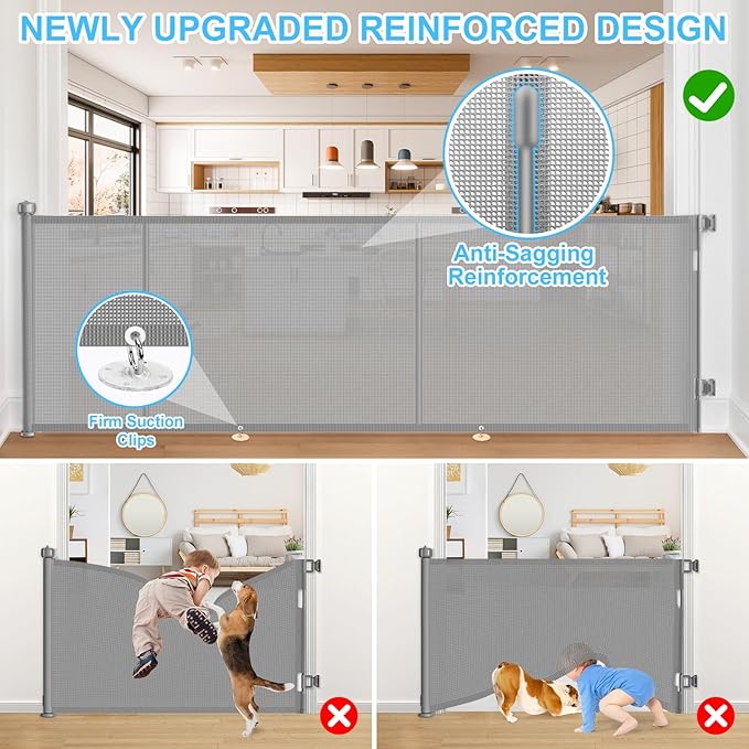 196 Inch Retractable Baby Gates Extra Wide, 41 Inch Reinforced Extra Tall Gate - Image 4