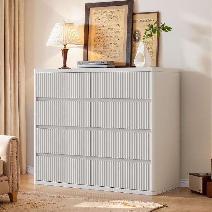 White 8 Drawer Dresser, Modern Fluted Dressers & Chest of Drawers - Image 9