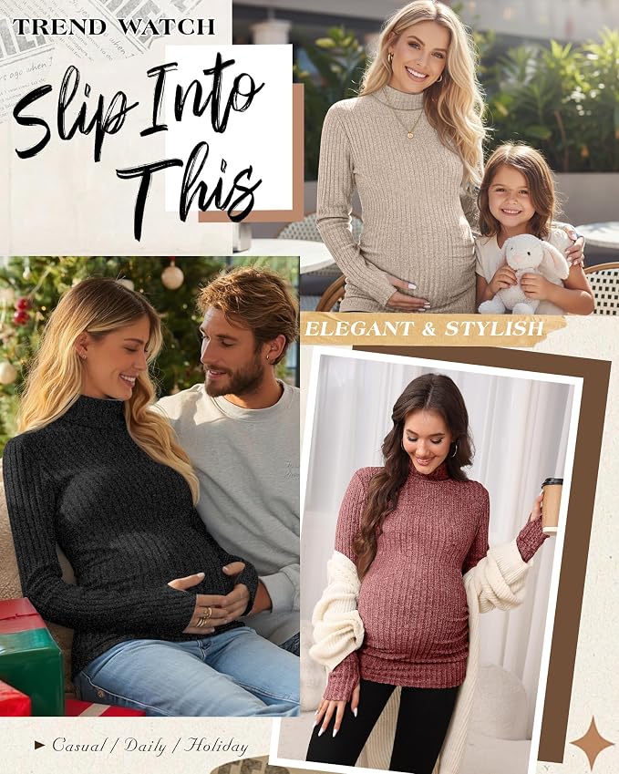 3 Pack Maternity T-Shirts Pregnancy Tops Women Sweater Long Sleeve Turtleneck - Image 4
