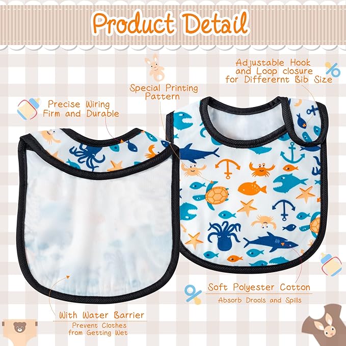 7Pcs Cotton Waterproof Baby Bibs Hook Loop Closure Newborn Bib Keepsake Baby - Image 3
