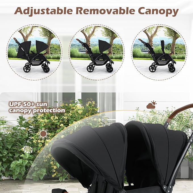 INFANS Double Stroller, Foldable Baby Tandem Stroller - Image 3