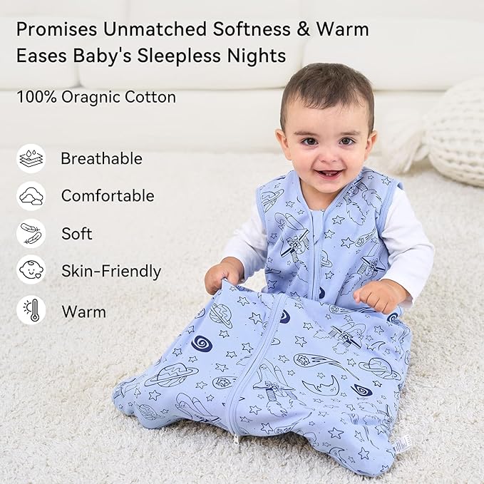 Baby Sleep Sack 0-6 Months 1.0 Tog Baby Wearable Blanket 100% Cotton Sleeping - Image 2