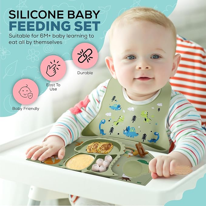 SiliTime Dinosaur-Themed Silicone Baby Feeding Set – Suction Mat - Image 5
