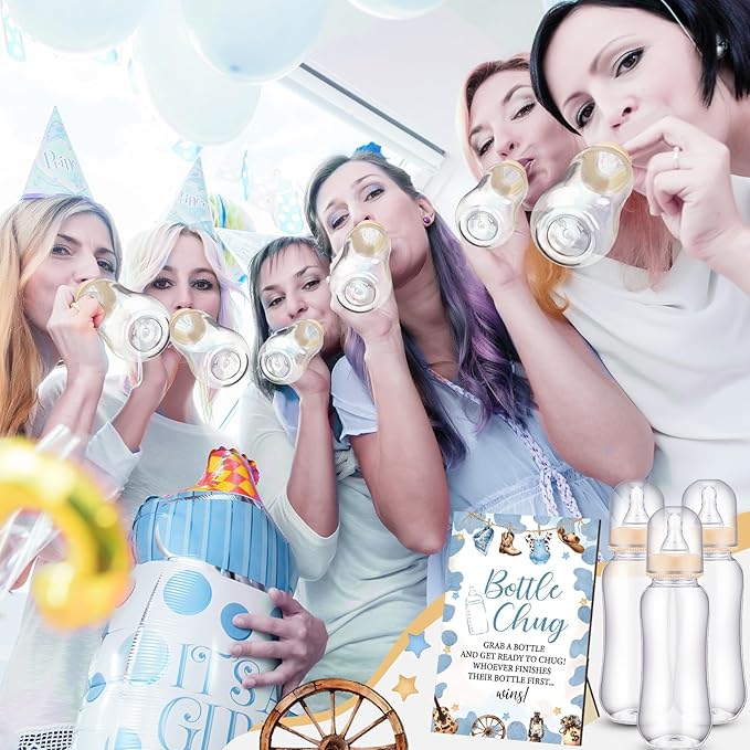 TrelaCo Cool Baby Shower Games Bottle Chug Sign and 12 Pcs Baby Bottle Shower - Image 4
